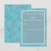 水モダン色ティール（緑がかった色）ブルーフローラデザイン 出欠カード (正面/裏面)