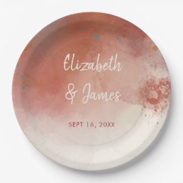 水モダン色テラコッタデザートボホ結婚ズ ペーパープレート