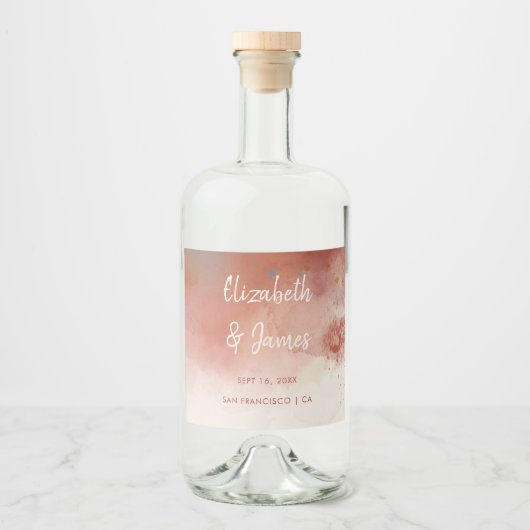 水モダン色テラコッタデザートボホ結婚ズ リキュールボトルラベル (正面)