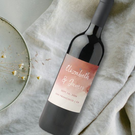 水モダン色テラコッタデザートボホ結婚ズ ワインラベル
