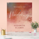 水モダン色テラコッタボホ結婚へようこそ アクリルサイン (ウェディング)