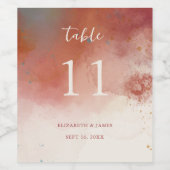 水モダン色テラコッタ結婚のテーブル番号 ワインラベル (シングルラベル)