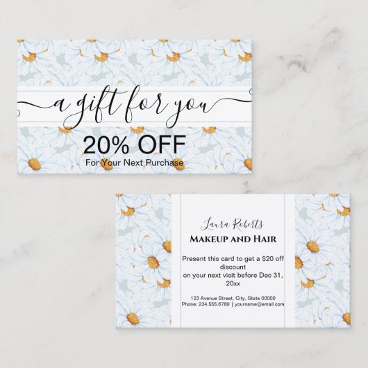 水モダン色デイジーフローラ 割引カード (正面/裏面)