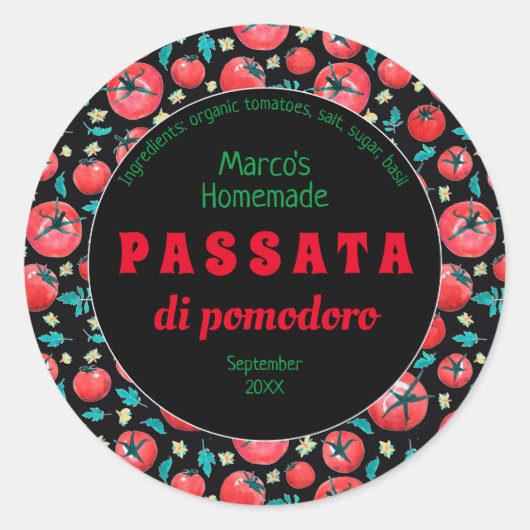 水モダン色トマトソース食品 ラウンドシール (正面)