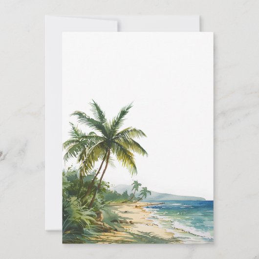 水モダン色トロピカルパームビーチ結婚式 セーブザデート (裏面)