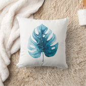 水モダン色トロピカルブルーモンステラ葉 クッション (ブランケット)