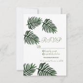 水モダン色トロピカルボタニーパーム葉RSVP 招待状 (正面)