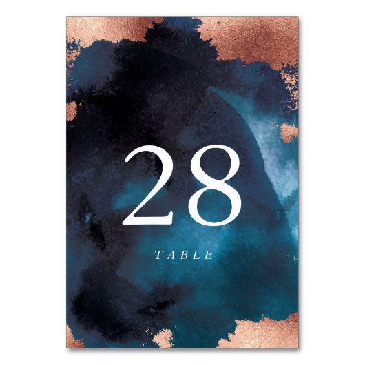 水モダン色ネイビーブルーバラ金ゴールド結婚 テーブルナンバー (正面)