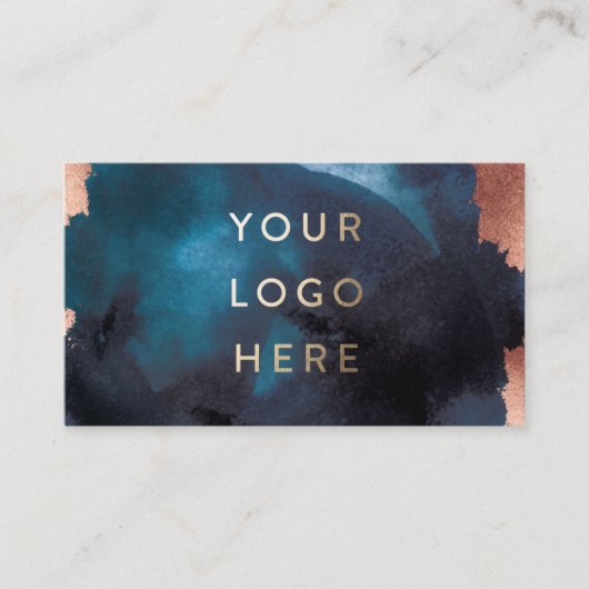 水モダン色ネイビーブルーバラ金ゴールド 名刺 (正面)