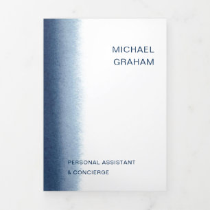 水モダン色ネイビーブルー3折パンフレット 三つ折りカード