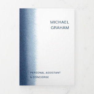 水モダン色ネイビーブルー3折パンフレット 三つ折りカード