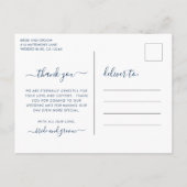 水モダン色ネイビー結婚ブルー 案内ポストカード (裏面)