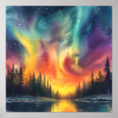 水モダン色ノーザンライトアットレイクファインアート ポスター (正面)