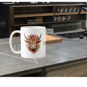 水モダン色ハイランド牛と花 コーヒーマグカップ