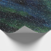 水モダン色ハンドブルー絵を描グリー銀河系 ラッピングペーパー (角)