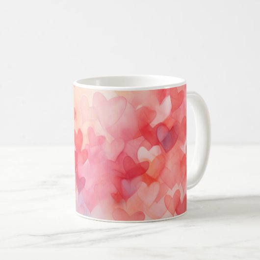 水モダン色ハートパターン赤オレンジ コーヒーマグカップ (正面右)
