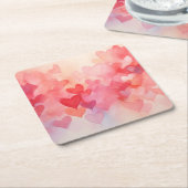 水モダン色ハートパターン赤オレンジ スクエアペーパーコースター (アングル)