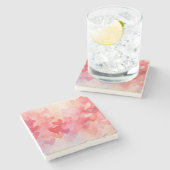 水モダン色ハートパターン赤オレンジ ストーンコースター (横)