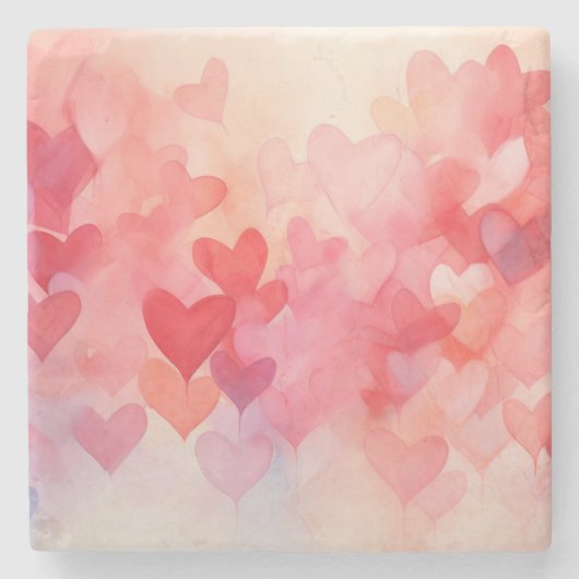 水モダン色ハートパターン赤オレンジ ストーンコースター (正面)
