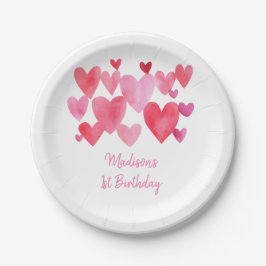 水モダン色ハート誕生日 ペーパープレート