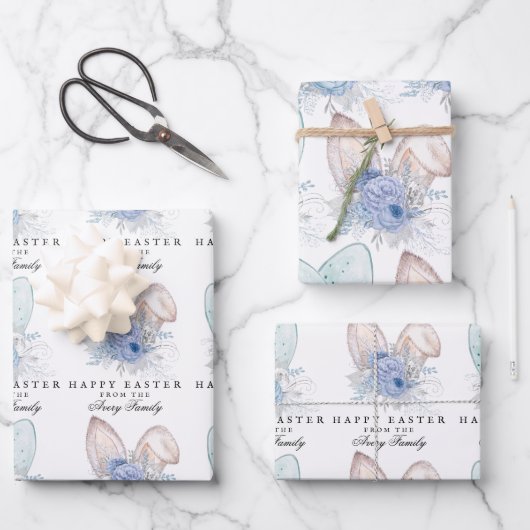 水モダン色バニー耳イースターパーソナライズされた ラッピングペーパーシート (正面)