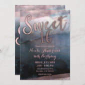 水モダン色バラ金ゴールド&ブルースウィート16パーティー 招待状 (正面/裏面)