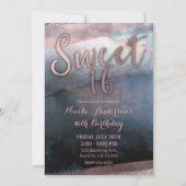 水モダン色バラ金ゴールド&ブルースウィート16写真 招待状 (正面)