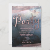 水モダン色バラ金ゴールド&ブルーバースデーパーティー 招待状 (正面)