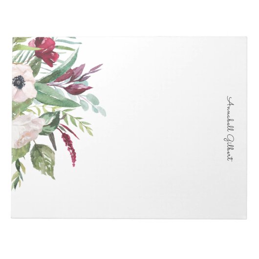 水モダン色バーガンディ赤面フローラ緑 ノートパッド (正面)