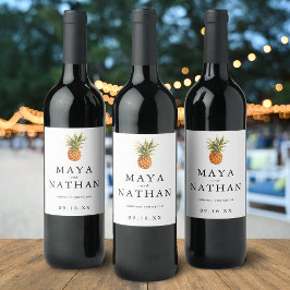 水モダン色パイナップルパーソナライズされた ワインラベル