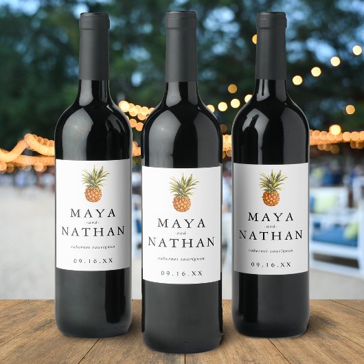 水モダン色パイナップルパーソナライズされた ワインラベル