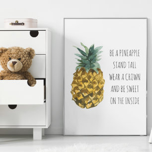 水モダン色パイナップル&前向きおもしろい引用文 ポスター