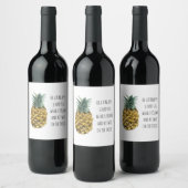 水モダン色パイナップル&前向きおもしろい引用文 ワインラベル (ボトル)