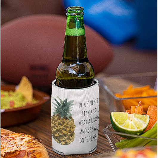 水モダン色パイナップル&前向きおもしろい引用文 缶クーラー