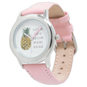 水モダン色パイナップル&前向きおもしろい引用文 腕時計