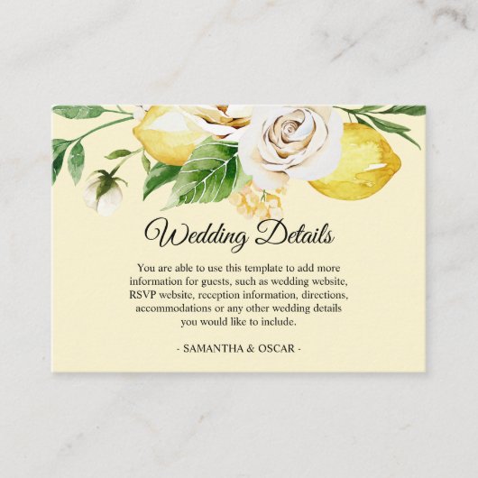 水モダン色パステルイエローレモン&リーフ エンクロージャーカード (正面)