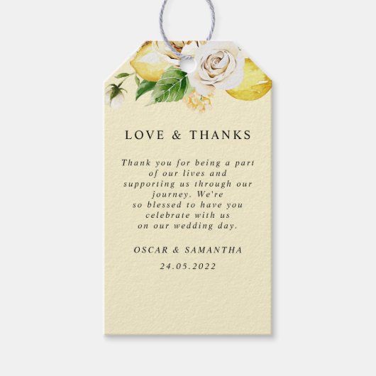 水モダン色パステルイエローレモン&リーフ ギフトタグ (正面)