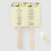 水モダン色パステルイエローレモン&リーフ ハンドファン (正面&裏面)