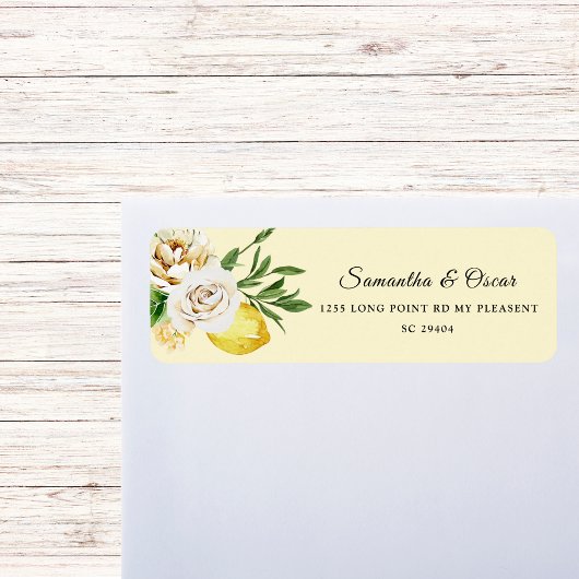 水モダン色パステルイエローレモン&リーフ ラベル