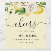 水モダン色パステルイエローレモン&リーフ ワインラベル (シングルラベル)