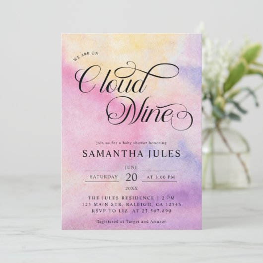 水モダン色パステルクラウドナイン赤ちゃんシャワー 招待状 (スタンド正面)