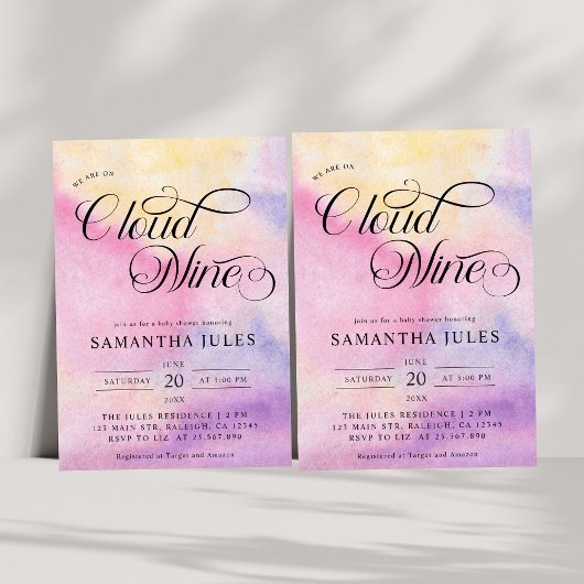 水モダン色パステルクラウドナイン赤ちゃんシャワー 招待状