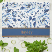 水モダン色パステルブルー花パターン名 キッチンタオル (折り畳み)