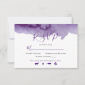 水モダン色パープルカラーウォッシュ結婚ズスイート 出欠カード (正面)