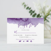 水モダン色パープルカラーウォッシュ結婚ズスイート 出欠カード (スタンド正面)
