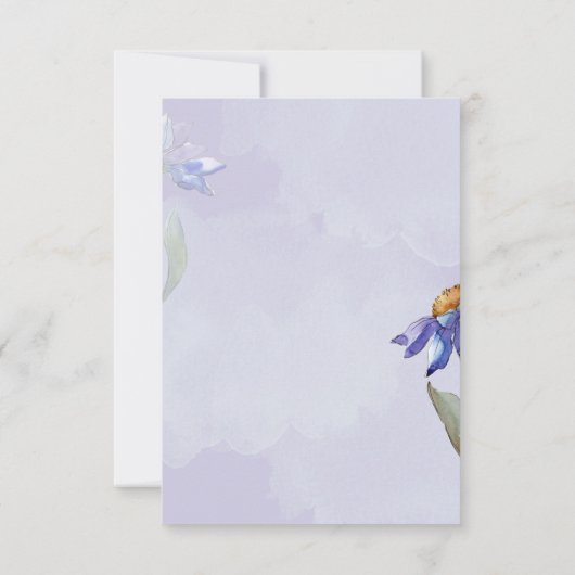 水モダン色パープルデイジー結婚/イベント 出欠カード (裏面)