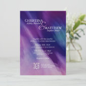 水モダン色パープルネイビー結婚ルのQRコード 招待状 (スタンド正面)