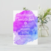 水モダン色パープルブルースターバルミツワー 招待状 (スタンド正面)