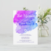 水モダン色パープルブルースターバルミツワー 招待状 (スタンド正面)