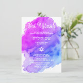 水モダン色パープルブルースターバルミツワーInv 招待状 (スタンド正面)